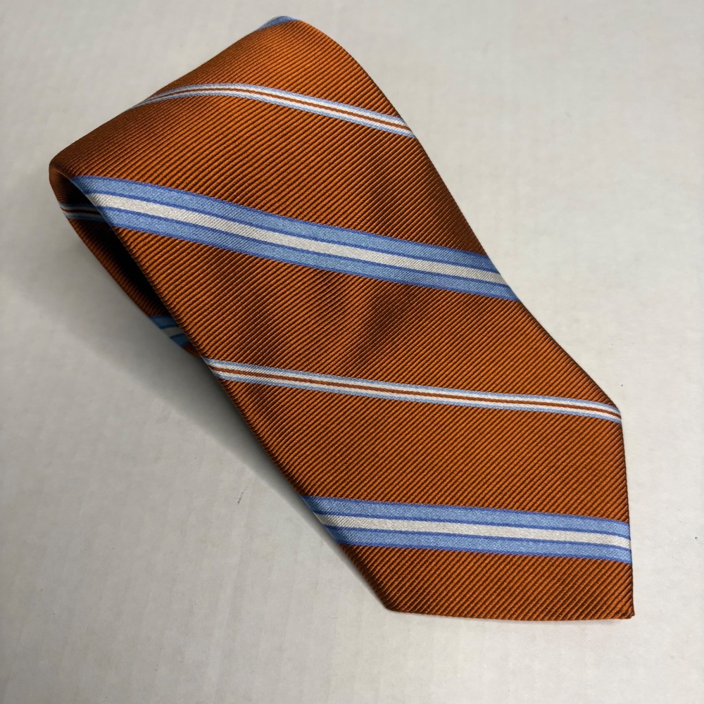 Brooks Brothers Makers and Merchants Orange Blue Striped‎ Necktie Classic Silk